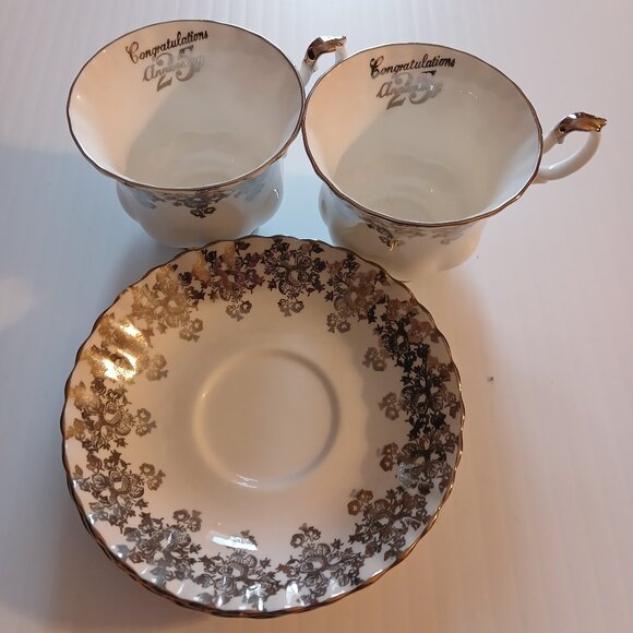 Royal Albert 25th Anniversary Silver Filigree Tea Cup & Saucer Set of 2 - Picture 2 of 11